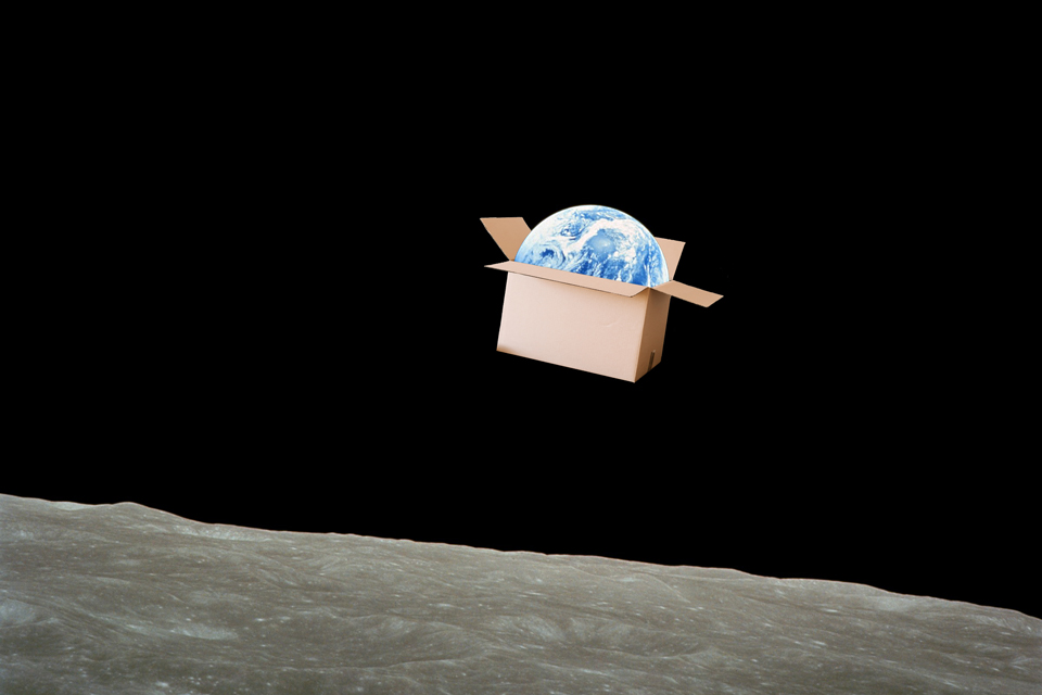 Earth in a cardboard box as seen from the moon